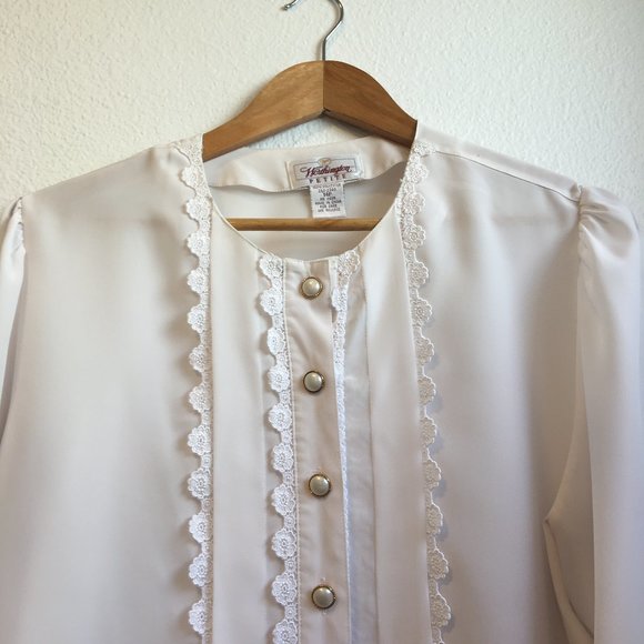 Vintage 80s - 90s Blouse with Lace Detail - Picture 4 of 7